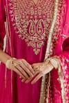 Buy_ASRUMO_Pink Chanderi, Organza Embroidery, Zari, Lace Keyhole Neck Kurta Set 
