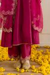 ASRUMO_Magenta Chanderi, Organza Embroidery, Zari, Lace V-neck And Taari Kurta Set _Online_at_Aza_Fashions