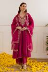 Buy_ASRUMO_Magenta Chanderi, Organza Embroidery, Zari, Lace V-neck And Taari Kurta Set 