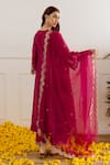 Shop_ASRUMO_Magenta Chanderi, Organza Embroidery, Zari, Lace V-neck And Taari Kurta Set _at_Aza_Fashions