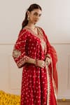 ASRUMO_Red Chanderi, Organza Embroidery, Zari, Applique Bandhej Taari Kurta Pant Set _Online_at_Aza_Fashions