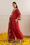 Buy_ASRUMO_Red Chanderi, Organza Embroidery, Zari, Applique Bandhej Taari Kurta Pant Set _Online_at_Aza_Fashions