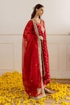 Shop_ASRUMO_Red Chanderi, Organza Embroidery, Zari, Applique Bandhej Taari Kurta Pant Set _Online_at_Aza_Fashions