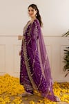 ASRUMO_Purple Chanderi, Organza Embroidery, Zari V-neck Bandhej Taari Kurta Set _Online_at_Aza_Fashions