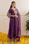 Buy_ASRUMO_Purple Chanderi, Organza Embroidery, Zari V-neck Bandhej Taari Kurta Set _Online_at_Aza_Fashions