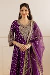 Shop_ASRUMO_Purple Chanderi, Organza Embroidery, Zari V-neck Bandhej Taari Kurta Set _Online_at_Aza_Fashions