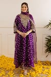 Buy_ASRUMO_Purple Chanderi, Organza Embroidery, Zari V-neck Bandhej Taari Kurta Set _at_Aza_Fashions