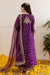 Shop_ASRUMO_Purple Chanderi, Organza Embroidery, Zari V-neck Bandhej Taari Kurta Set _at_Aza_Fashions