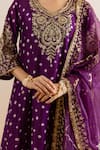 ASRUMO_Purple Chanderi, Organza Embroidery, Zari V-neck Bandhej Taari Kurta Set _at_Aza_Fashions