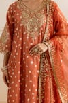 Buy_ASRUMO_Rust Chanderi, Organza Embroidery, Zari V-neck Bandhej Taari Kurta Set 