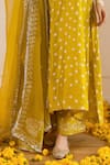 Buy_ASRUMO_Yellow Chanderi, Organza Embroidery, Zari V-neck Bandhej Taari Kurta Set _Online_at_Aza_Fashions