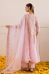 Shop_ASRUMO_Pink Chanderi, Organza Embroidery, Zari Split V-neck Booti And Anarkali Set _at_Aza_Fashions