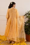 Shop_ASRUMO_Yellow Chanderi, Organza Embroidery, Zari Split V-neck And Anarkali Set _at_Aza_Fashions