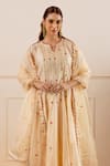 Buy_ASRUMO_Ivory Chanderi, Organza Embroidery, Zari Split V-neck And Anarkali Set _Online_at_Aza_Fashions