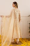 Shop_ASRUMO_Ivory Chanderi, Organza Embroidery, Zari Split V-neck And Anarkali Set _Online_at_Aza_Fashions