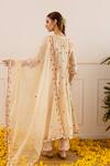 Shop_ASRUMO_Ivory Chanderi, Organza Embroidery, Zari Split V-neck And Anarkali Set _at_Aza_Fashions
