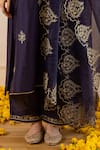Shop_ASRUMO_Navy Chanderi, Organza Embroidery, Zari V-neck Kurta Pant Set _Online_at_Aza_Fashions