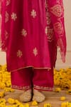 ASRUMO_Magenta Chanderi, Organza Embroidery, Zari, Applique Split V-neck Kurta Pant Set _Online_at_Aza_Fashions