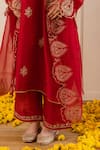 ASRUMO_Red Chanderi, Organza Zari, Embroidery, Applique V-neck Kurta Pant Set _Online_at_Aza_Fashions
