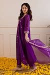 ASRUMO_Purple Chanderi, Organza Embroidery, Zari Round Neck Rani Kurta Set _Online_at_Aza_Fashions