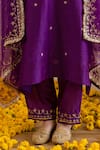 Buy_ASRUMO_Purple Chanderi, Organza Embroidery, Zari Round Neck Rani Kurta Set _Online_at_Aza_Fashions