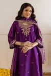 Shop_ASRUMO_Purple Chanderi, Organza Embroidery, Zari Round Neck Rani Kurta Set _Online_at_Aza_Fashions