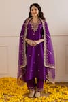 Buy_ASRUMO_Purple Chanderi, Organza Embroidery, Zari Round Neck Rani Kurta Set _at_Aza_Fashions