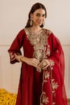 Buy ASRUMO Maroon Chanderi, Organza Embroidery, Zari, Lace Split V-neck And Taari Kurta Set Online at Aza Fashions Buy_ASRUMO_Maroon Chanderi, Organza Embroidery, Zari, Lace Split V-neck And Taari Kurta Set _Online_at_Aza_Fashions