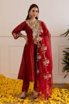 Buy ASRUMO Maroon Chanderi, Organza Embroidery, Zari, Lace Split V-neck And Taari Kurta Set at Aza Fashions Buy_ASRUMO_Maroon Chanderi, Organza Embroidery, Zari, Lace Split V-neck And Taari Kurta Set _at_Aza_Fashions