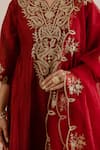 ASRUMO Maroon Chanderi, Organza Embroidery, Zari, Lace Split V-neck And Taari Kurta Set at Aza Fashions ASRUMO_Maroon Chanderi, Organza Embroidery, Zari, Lace Split V-neck And Taari Kurta Set _at_Aza_Fashions
