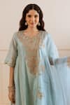 ASRUMO_Sky Blue Chanderi, Organza Embroidery, Zari, Lace Split And Taari Kurta Set _at_Aza_Fashions