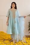 Buy_ASRUMO_Sky Blue Chanderi, Organza Embroidery, Zari, Lace Split And Taari Kurta Set 