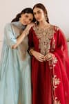 Shop_ASRUMO_Sky Blue Chanderi, Organza Embroidery, Zari, Lace Split And Taari Kurta Set 