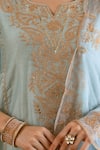 ASRUMO_Sky Blue Chanderi, Organza Embroidery, Zari, Lace Split And Taari Kurta Set _Online
