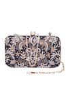 Shop_Nazaakat By Samara Singh_Black Embroidery, Sequins, Beads Floral And Leaf Clutch _at_Aza_Fashions