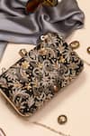 Buy_Nazaakat By Samara Singh_Black Embroidery, Sequins, Beads Floral And Leaf Clutch _at_Aza_Fashions