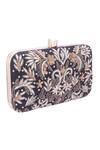Shop_Nazaakat By Samara Singh_Black Embroidery, Sequins, Beads Floral And Leaf Clutch 