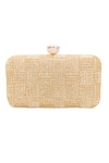 Shop_Nazaakat By Samara Singh_Gold Beads, Rhinestones Beaded Checkered Clutch 