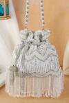 Buy_Nazaakat By Samara Singh_White Beads, Sequins, Tassels Beaded Zigzag Pattern Potli  _at_Aza_Fashions