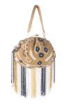 Buy_Nazaakat By Samara Singh_Gold Beads, Pearls, Tassels Beaded Floral And Fringe Batua Bag _Online_at_Aza_Fashions