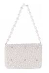 Shop_Nazaakat By Samara Singh_White Pearls, Rhinestones Embellished Flap Bag_at_Aza_Fashions
