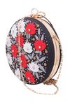 Buy_Nazaakat By Samara Singh_Black Embroidery, Stones, Beads Floral Round Clutch _Online_at_Aza_Fashions