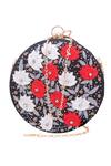 Shop_Nazaakat By Samara Singh_Black Embroidery, Stones, Beads Floral Round Clutch _Online_at_Aza_Fashions