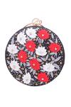 Buy_Nazaakat By Samara Singh_Black Embroidery, Stones, Beads Floral Round Clutch 