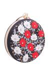 Shop_Nazaakat By Samara Singh_Black Embroidery, Stones, Beads Floral Round Clutch 