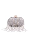 Nazaakat By Samara Singh_Gray Beads, Crystals, Embroidery Beaded Fringe Clutch _Online_at_Aza_Fashions