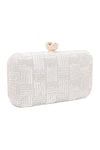 Shop_Nazaakat By Samara Singh_White Beads, Rhinestones Beaded Pattern Clutch  _Online_at_Aza_Fashions