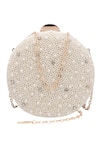 Shop_Nazaakat By Samara Singh_White Pearls, Rhinestones And Stone Embellished Round Clutch 