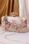 Buy_Nazaakat By Samara Singh_White Embroidery, Beads Floral And Pearl Clutch _at_Aza_Fashions