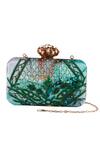 Shop_Nazaakat By Samara Singh_Green Beads, Embroidery Floral And Pearl Embellished Clutch _at_Aza_Fashions